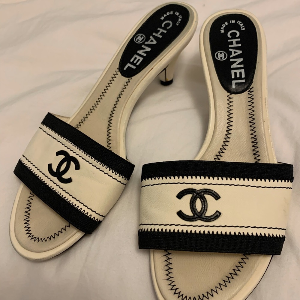 Vintage Chanel Logo Mules Sandals size37 (6.5 US)
